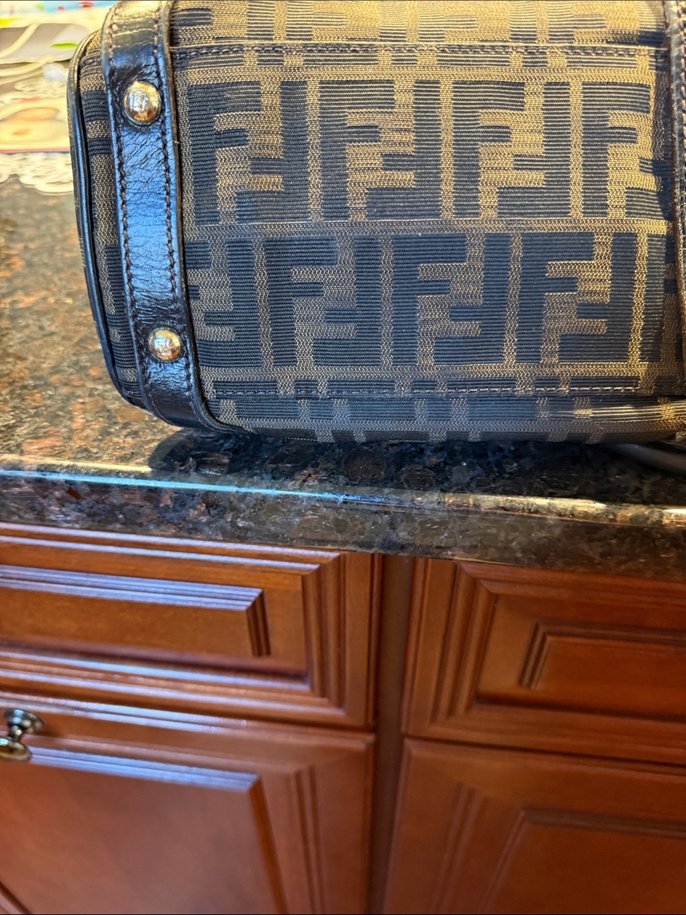 Pre-Owned Vintage FENDI Black and Brown Zucca Canvas Magic Top Handle Logo Bag - Picture 10 of 11